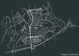 Detailed navigation urban street roads map on vintage beige background of the quarter Rüppurr district of the German regional capital city of Karlsruhe, Germany