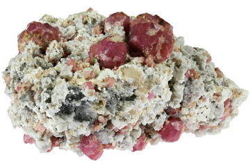 grossular garnet on matrix from Sierra de Cruces, Mexico isolated on white background