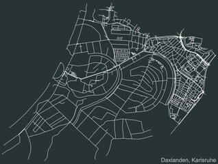 Detailed navigation urban street roads map on vintage beige background of the quarter Daxlanden district of the German regional capital city of Karlsruhe, Germany