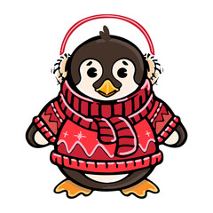 penguin in sweater vector cartoon illustration. Christmas character