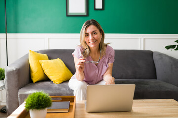Beautiful older woman using her laptop