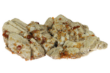 spessartine on feldspar from Longchang, China isolated on white background