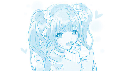 パーカーを着た女の子。A girl in a hoodie