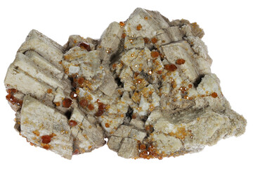 spessartine on feldspar from Longchang, China isolated on white background