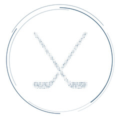 The hockey symbol filled with dark blue dots. Pointillism style. Vector illustration on white background
