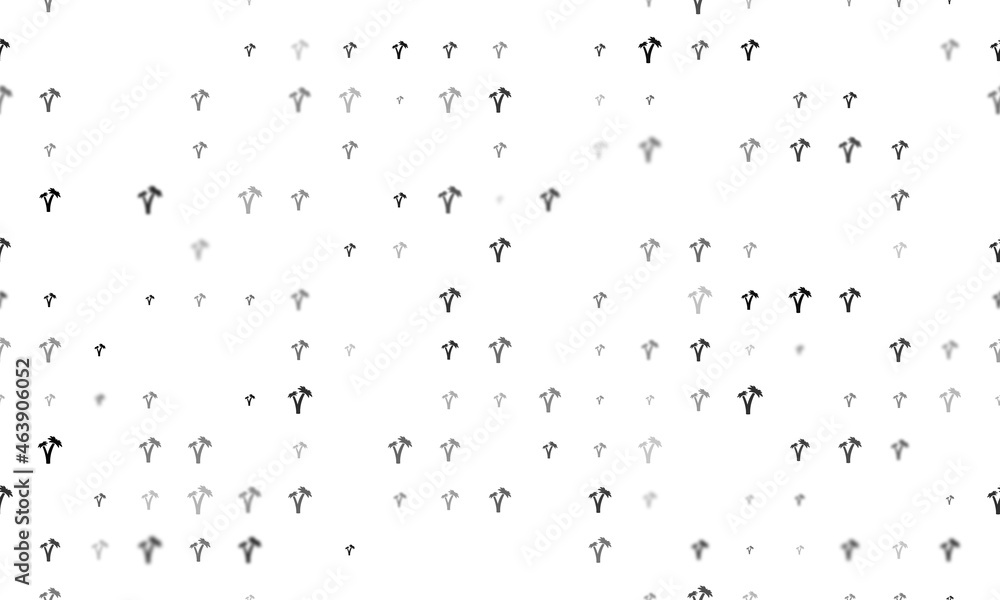 Poster seamless background pattern of evenly spaced black palm trees symbols of different sizes and opacity