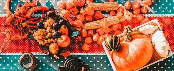 fresh autumn fruits and vegetables thanksgiving