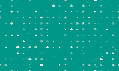 Seamless background pattern of evenly spaced white tourist tents of different sizes and opacity. Vector illustration on teal background with stars