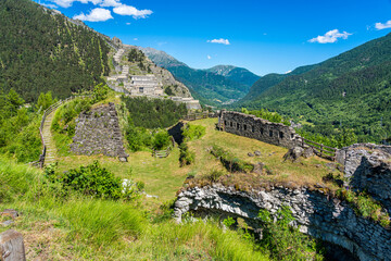 Scenic sight of the ancient Fenestrelle Fortress (Forte di Fenestrelle). Piedmont, Italy.