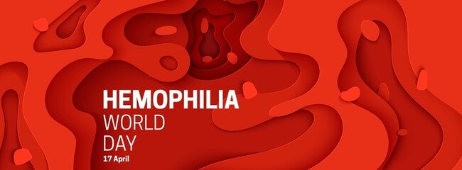 World Blood Donor Day poster in paper cut style. 3d red background with liquid waves. Vector card illustrations for leukemia or hemophilia concept. Medical health care flyer with inside view artery