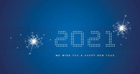 Fototapeta na wymiar Happy New Year 2022 simple digital display sparkle firework blue background banner greeting card