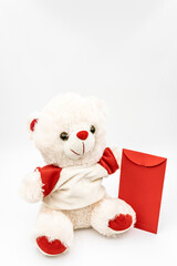 Happy Valentine's Day Bears With Red Greeting Card on white background