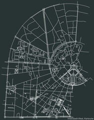 Detailed navigation urban street roads map on vintage beige background of the quarter Innenstadt-West district of the German regional capital city of Karlsruhe, Germany