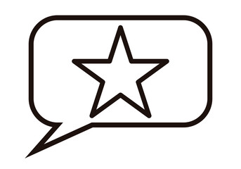 Icono negro de bocadillo de hablar en fondo blanco con estrella de valoración.