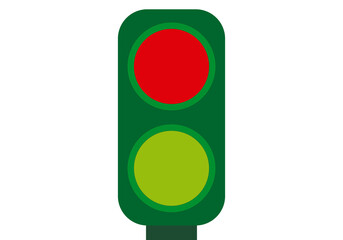 Icono de semáforo en rojo y verde en fondo blanco.