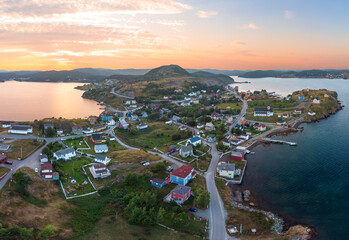 Aerial sunset view over a historic little town