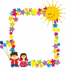 Obraz na płótnie Canvas Decorative kids frame and baner with stars and sun 