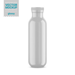 White glossy plastic bottle mockup. Vector illustration.