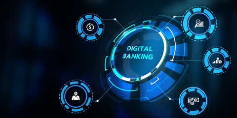 Obraz premium Business, technology, internet and networking concept. icon digital banking on the virtual display.3d illustration