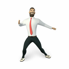 Fototapeta na wymiar Businessman character in 3D cartoon stile. Man in white shirt with tie. Bearded guy, gesturing. Vector illustration
