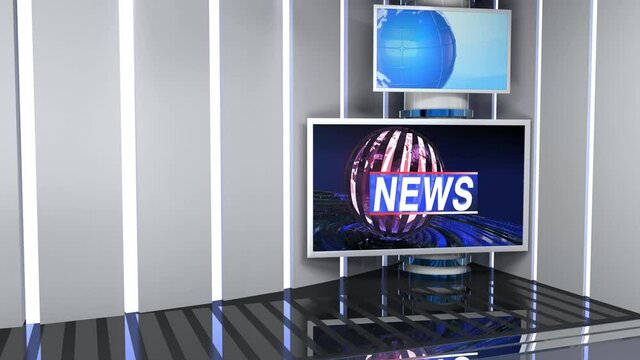 News TV Studio Set - Virtual Green Screen Background Loop motion footage, A green screen static image is included for easy editing