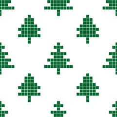 Christmas minimalistic pattern. Green elias on a white background. Vector seamless pattern in embroidery style.