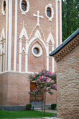 beautiful facade of the bell tower of the monastery