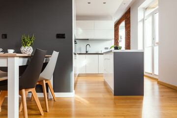 Modern kitchen and dining room interior