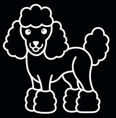 Poodle dog, chalk line sketch isolated on black background. Concept for logo, cards,print