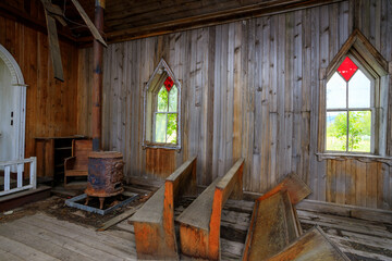 Fototapeta na wymiar Old Abandoned Damaged Weathered Church Interior