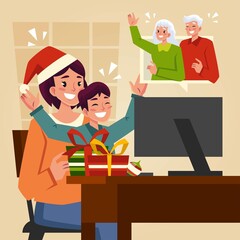 christmas family videocall vector design illustration