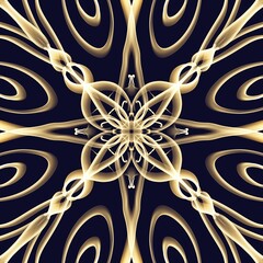 Seamless abstract geometric floral surface pattern in Golden color
 repeating symmetrically. Use for fashion design, home decoration, wallpapers and gift packages.
