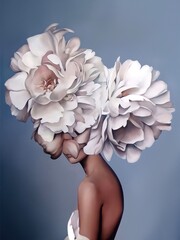 woman with pink flowers - obrazy, fototapety, plakaty