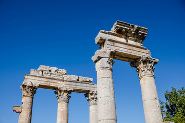 Zeus Olbios Temple, ancient Anatolian architecture of the Hellenistic period in the Roman province of Isauria, in present-day Uzuncaburc, Silifke, Mersin, Turkey