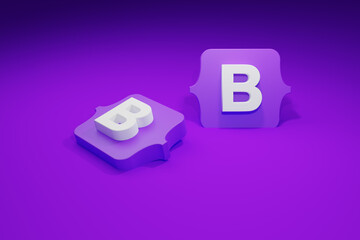 CSS 3d framework , 3d rendering, beautiful letter B on purple background, bootstrap 3d render, web design 