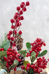 Christmas background with Christmas trees and gifts. Christmas card. Festive Christmas card. Copy...