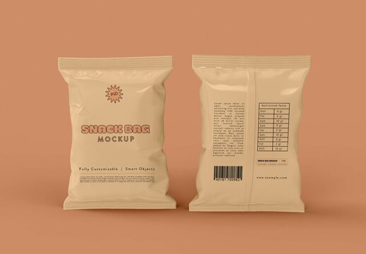 Front and Back View of Chips Bag Mockup