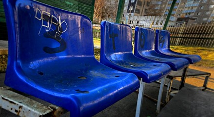 blue seats in a row