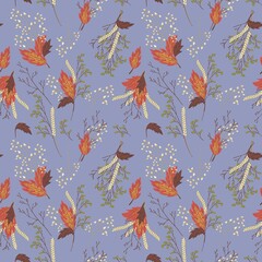 Autumn leaves seamless pattern. Vector background image of bouquets.
