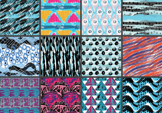 Seamless Pattern Set with Marker Brush Doodle and Strokes