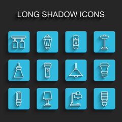 Set line LED light bulb, Table lamp, Led track lights and lamps, Flashlight, and Lamp hanging icon. Vector