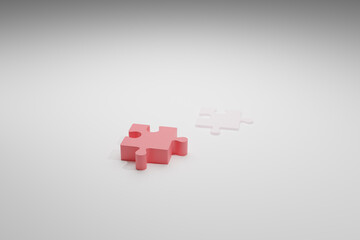 puzzle on a wall. red puzzle piece. purple puzzle piece. jigsaw puzzle game. 3d business concept. business solution. 3d render