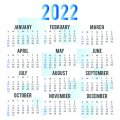 Yearly Calendar Template. New Year Printable Calendar 2022 Template Design