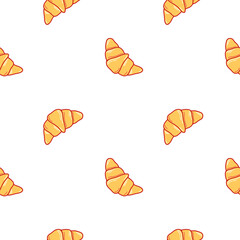 Vector pattern with croissants and a cup of coffee in doodle style. Coffee pattern for cafes, menus, packaging, postcards.
