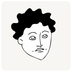 Black and white vector pic with curly guy