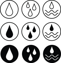 Water Drops and Wave Icon Clipart Set - Simple	
