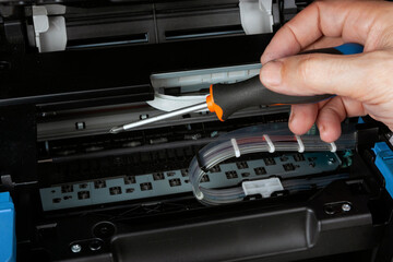 Close up of printer repair