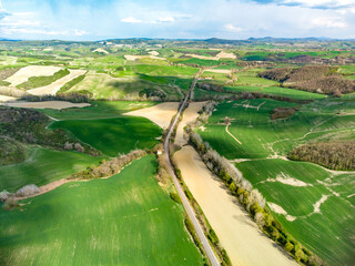 aerial view of Chianti in Tuscany with castles and farmhouses