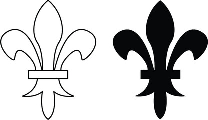 Fleur De Lis Icon Clipart Graphic - Outline and Silhouette