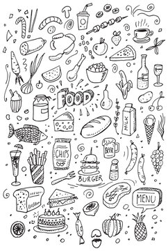 Food hand drawn vector doodles set